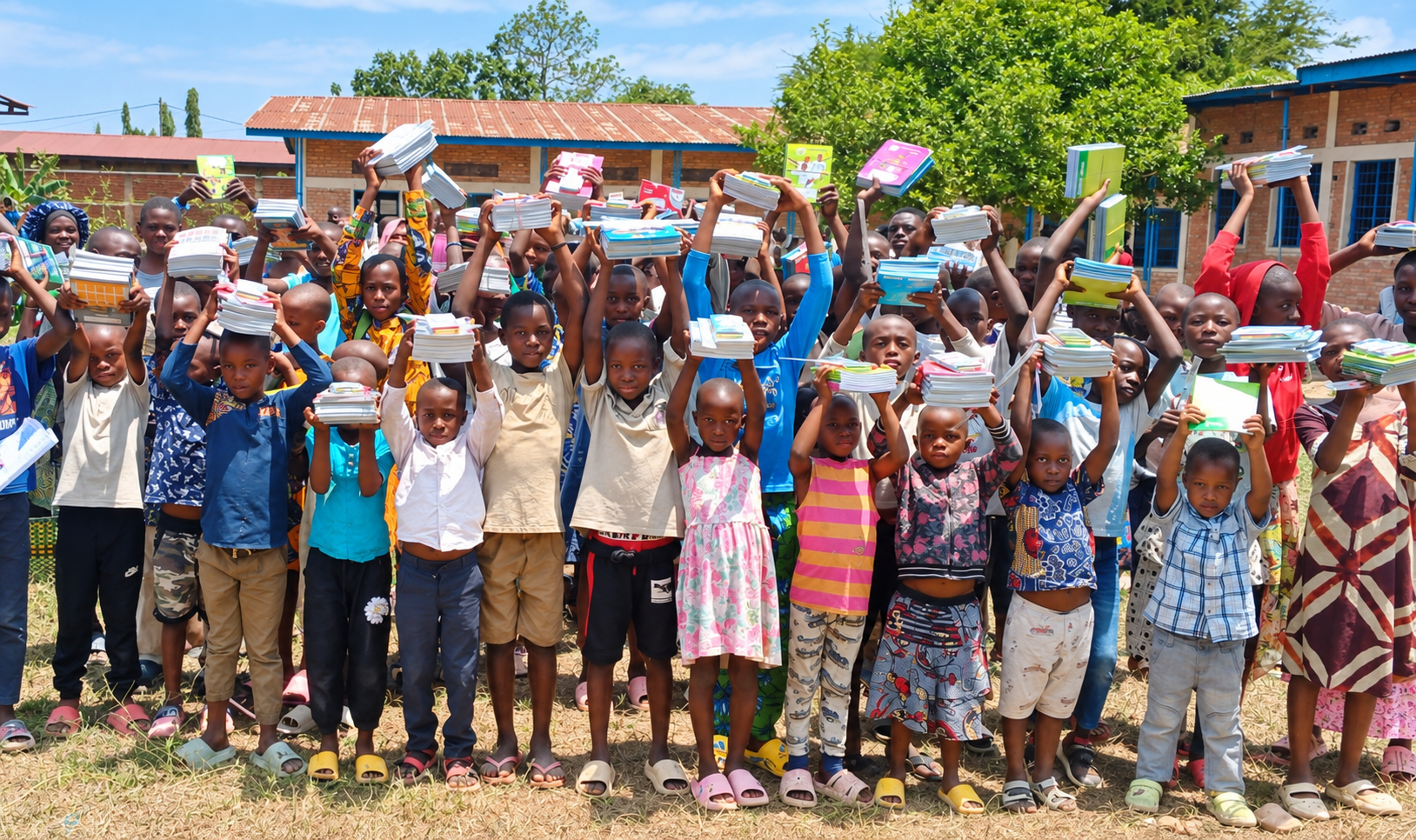 Children holding books during Baho Foundation's education support programme